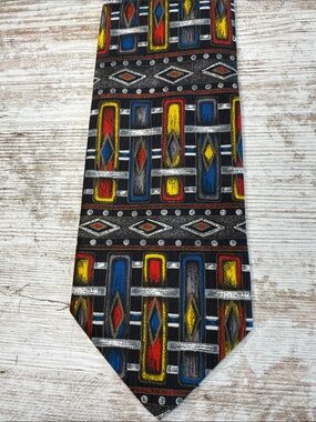 Vintage Italian Silk Abstract Art Deco Geometric Wide Tie Handmade Italy 56x4